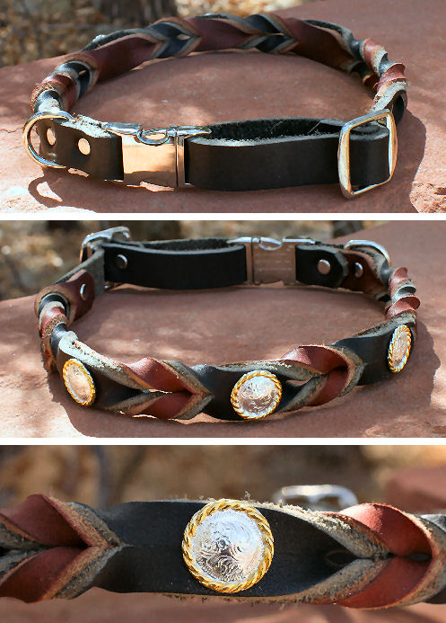 Leather Braided Quick-Snap Collars with Conchos