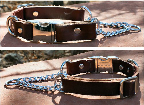 Leather Adjustable Flat Chain Martingale w/Quick-Snap Collar